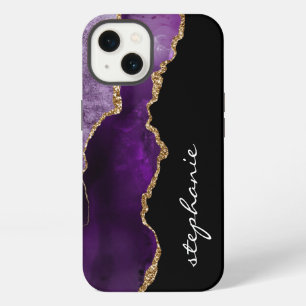 Lila Gold-Wasserfarbe-Achat Personalisiert iPhone 13 Hülle