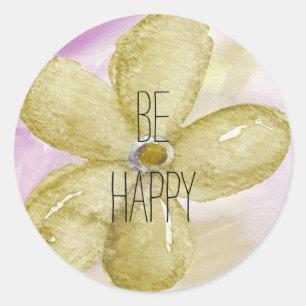 Lila Gold Watercolor Happy Blume Runder Aufkleber