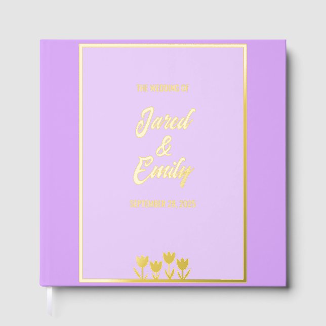 Lila Gold Wedding Foil Gästebuch (Vorderseite)