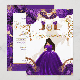 Lila Gold Western Charro 2-seitige Quinceanera Inv Einladung