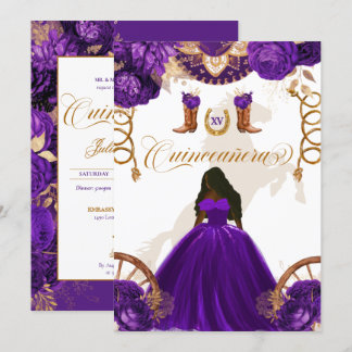 Lila Gold Western Charro 2-seitige Quinceanera Inv Einladung