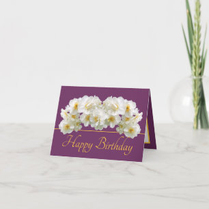 Lila Gold White Daffodil Bouquet Happy Birthday Karte