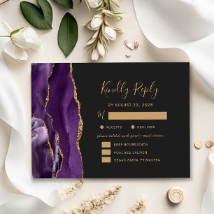Lila Goldachat Essen Optionen Dunkle Hochzeit RSVP Karte