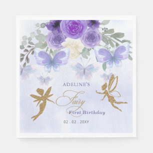 Lila Goldbarren Fairy First Geburtstag Serviette