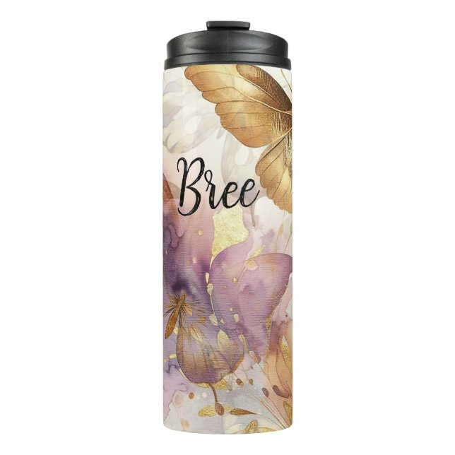 Lila- & Goldbarren Wasserfarbenschmetterlinge Thermosbecher (Vorderseite)