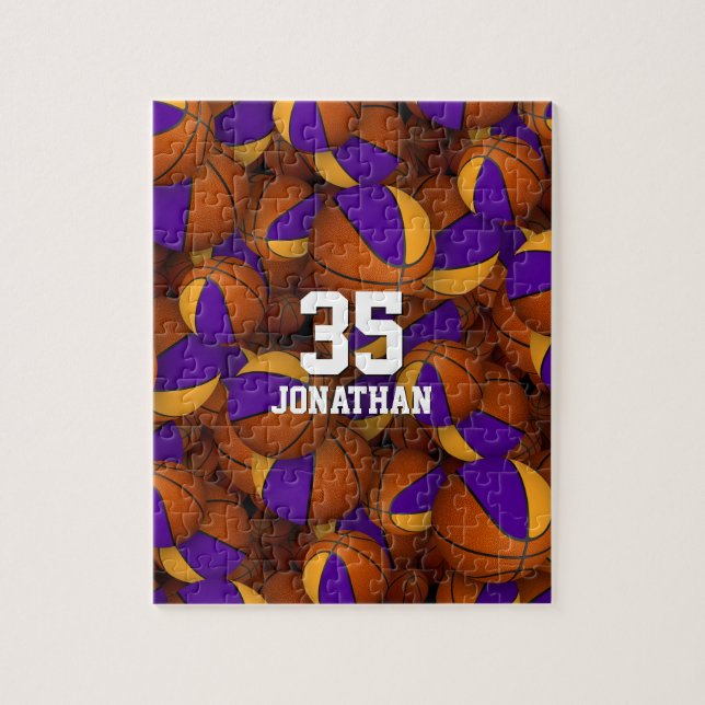 lila Goldbasketballmannschaft - Farben personalisi Puzzle (Vertikal)