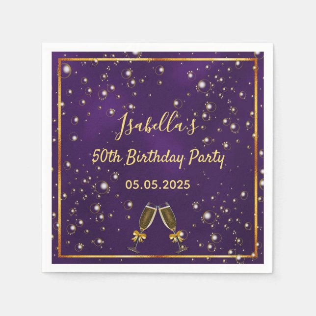 lila Goldblasen-Monogramm zum 50. Serviette (Vorderseite)