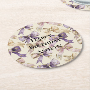 Lila Goldbuchten zum Geburtstag Runder Pappuntersetzer