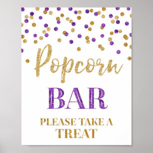 Lila Goldconfetti-Popcorn-Bar-Zeichen Poster