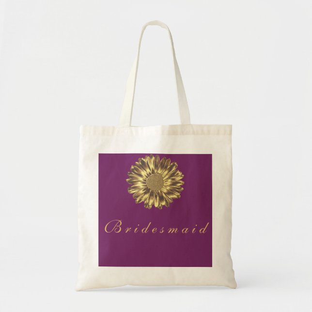 Lila Golden Sunflower Personalisiert Name Monogram Tragetasche (Vorne)