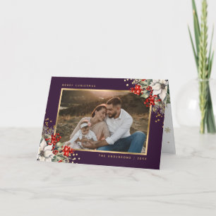 Lila-goldene botanische Foto-Weihnachtskarte Karte