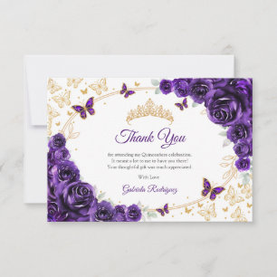 Lila Goldene Florale Quinceanera Dankeskarte
