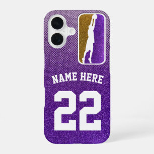 Lila-goldene Glitter-Basketball-Mannschaftstrikot iPhone 16 Hülle