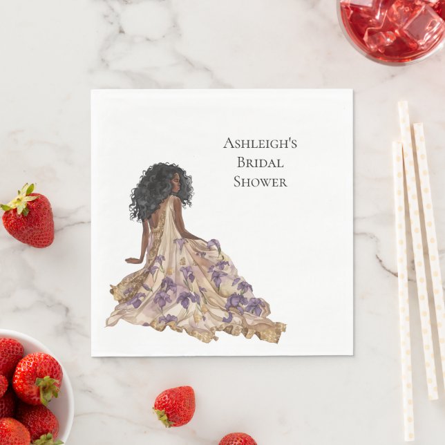 Lila Goldene Iris Brautparty Schwarze Frau Serviette (Beispiel)