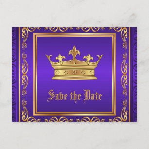 Lila Goldene Königskrone Save-the-Date Ankündigungspostkarte