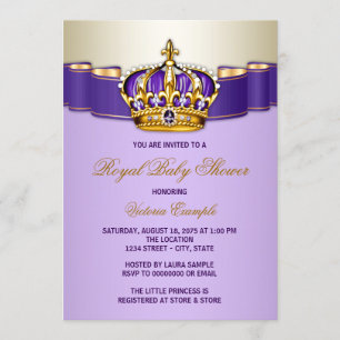 Lila Goldene Prinzessinnen-Krone Baby Shower Einladung