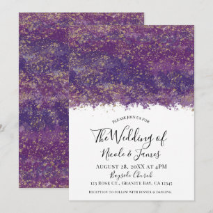 Lila Goldene Sprenkel Moderne Glamour Hochzeit Ehe Einladung