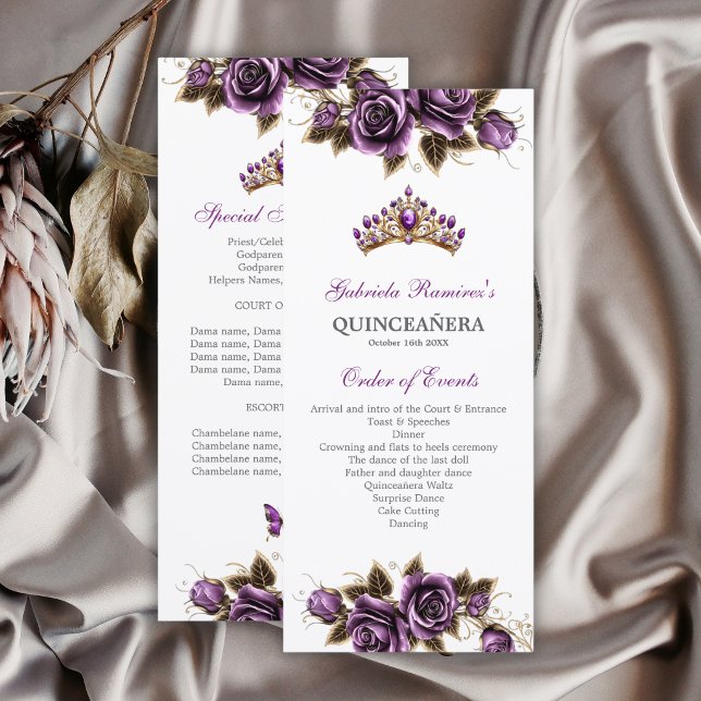 Lila goldene Tiara Blumen Quinceañera Programm (Von Creator hochgeladen)