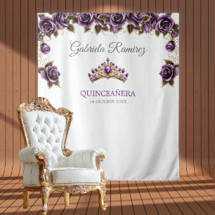 Lila goldene Tiara Rosen Quinceañera Hintergrund Wandteppich