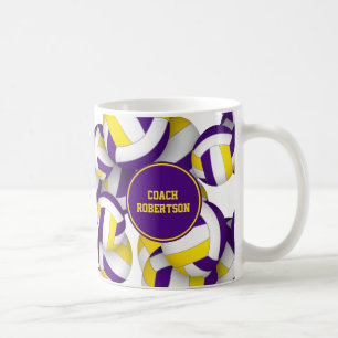 lila goldene Volleyball-Mannschaftsfarben Trainer- Kaffeetasse