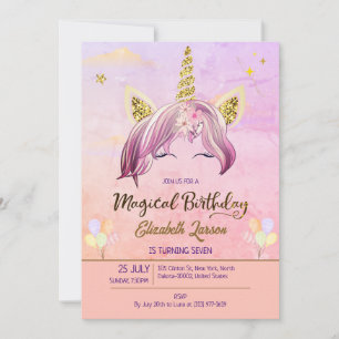 Lila goldene Watercolor Magische Geburtstagsparty Einladung