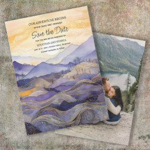 Lila Goldener Berg Hochzeitsfoto Datum speichern Save The Date