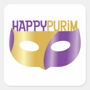Lila Goldener Happy Purim und Maske Quadratischer Aufkleber