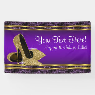 Lila Goldener High Heel Geburtstagsparty Banner