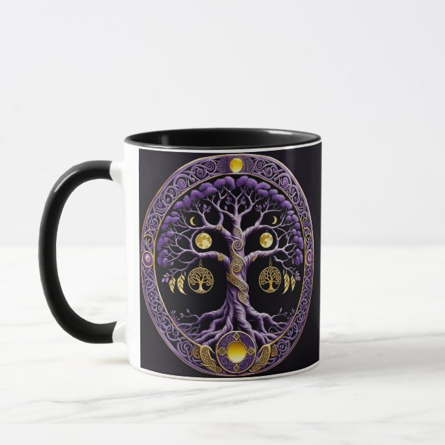 Lila-goldener Lebensbaum-Mandala Tasse (Links)