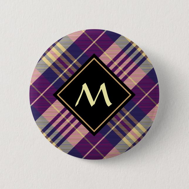 Lila, goldener und blauer Tartan Button (Vorderseite)