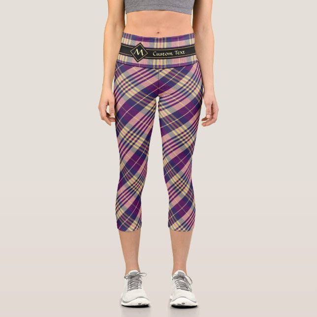 Lila, goldener und blauer Tartan Capri Leggings (Vorderseite)