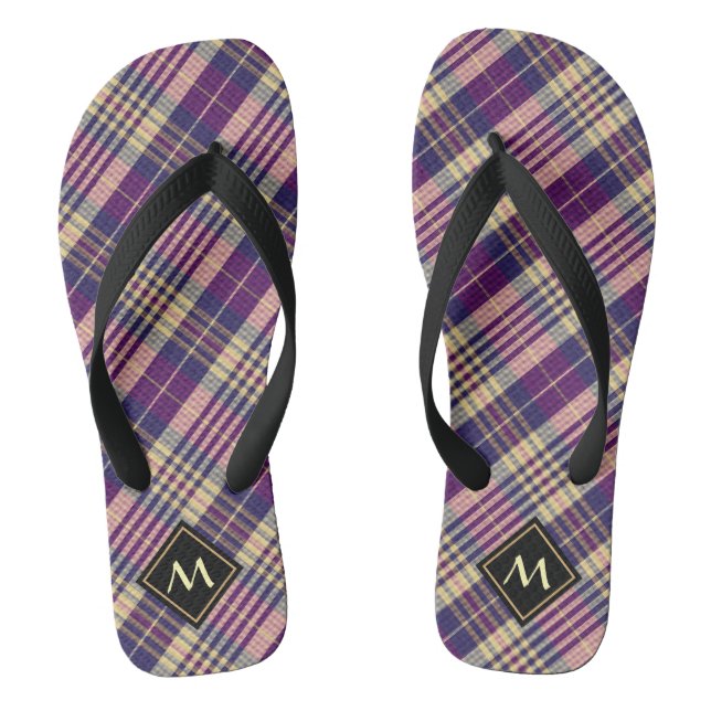 Lila, goldener und blauer Tartan Flip Flops (Fußbett)