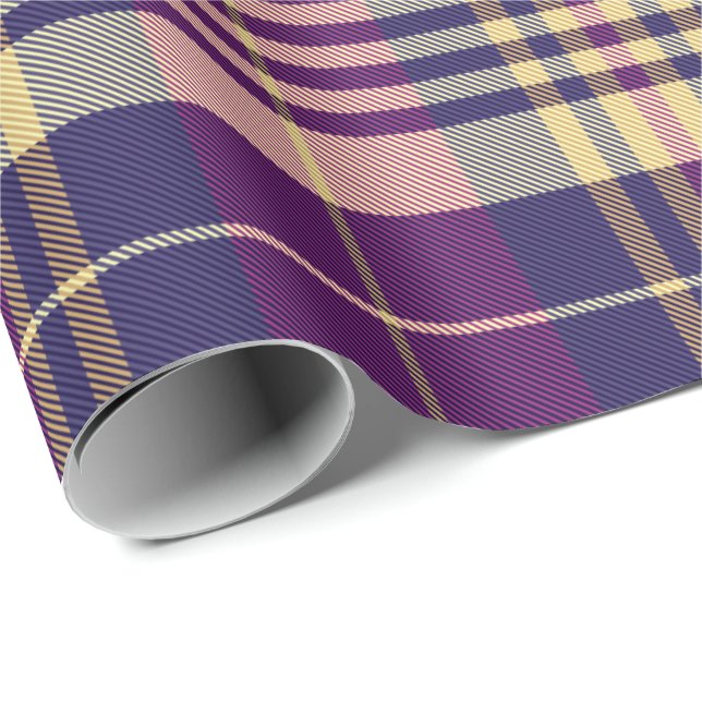 Lila, goldener und blauer Tartan Geschenkpapier (Rolleneckpunkt)