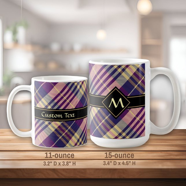 Lila, goldener und blauer Tartan Kaffeetasse (Von Creator hochgeladen)