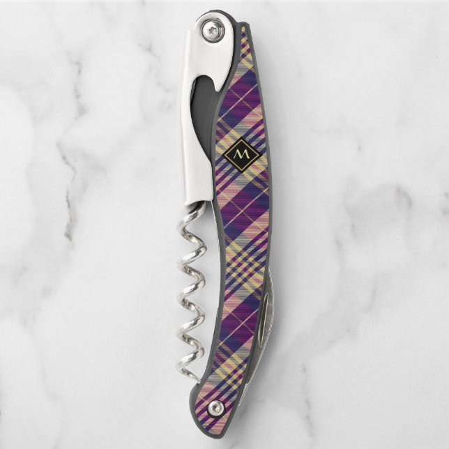 Lila, goldener und blauer Tartan Kellnermesser (Vorderseite)