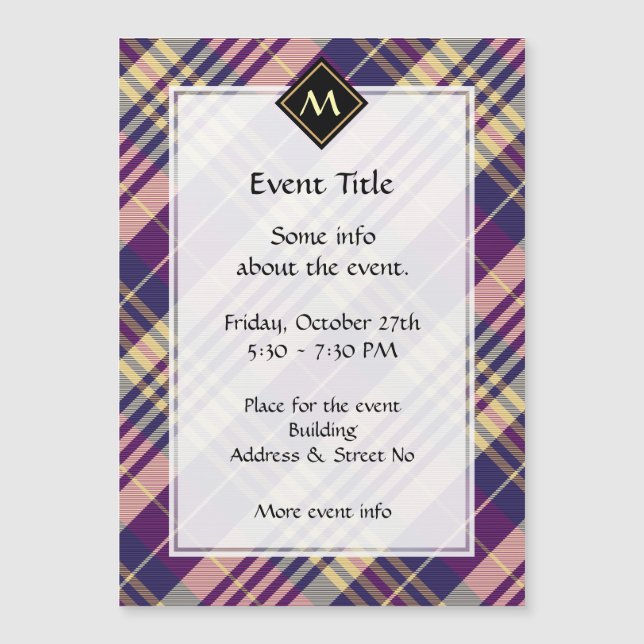 Lila, goldener und blauer Tartan Magnetkarte (Vorderseite)