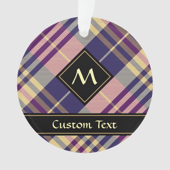 Lila, goldener und blauer Tartan Ornament (Vorderseite)