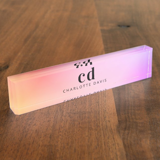 Lila goldfarbene Monogramm-Bezeichnung minimalisti Namensplakette (Seite)