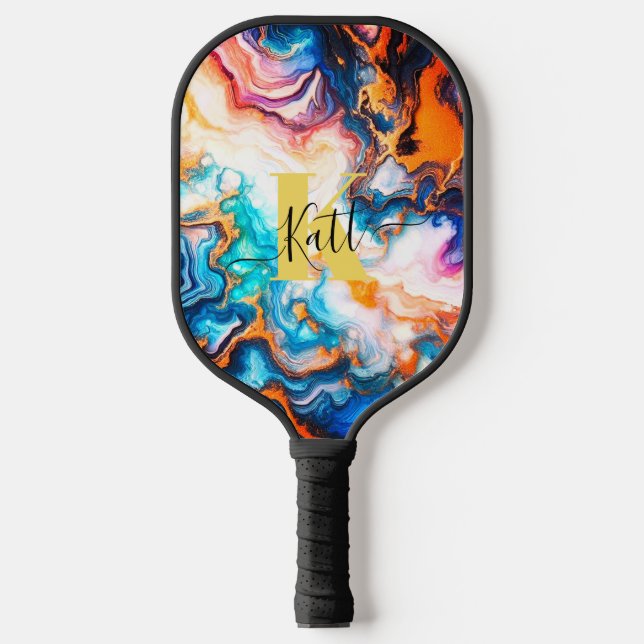 Lila goldfarbenes Monogramm Pickleball Schläger (Vorderseite)