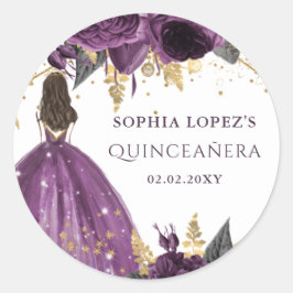Lila Goldflorenprinzessin Quinceanera Runder Aufkleber