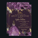 Lila Goldflorenprinzessin Sweet 16 Einladung<br><div class="desc">Elegante Lila Goldflorenprinzessin Sweet 16 Einladung</div>