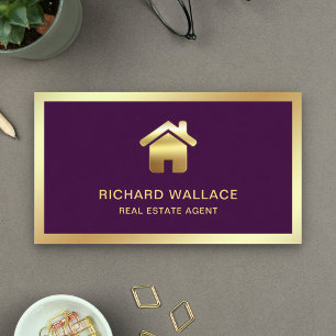 Lila Goldfolie Home Logo Immobilienmakler Visitenkarte
