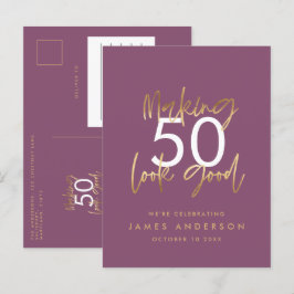 lila Goldgeburtstag, schlicht und elegant Einladungspostkarte