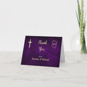 Lila Goldherzen Christliche Cross Wedding Dankeskarte