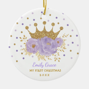 Lila Goldkrone Princess Baby Erste Weihnachtsfeier Keramik Ornament