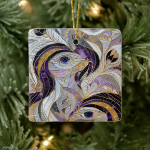 Lila Goldlavender White Peacock Keramikornament