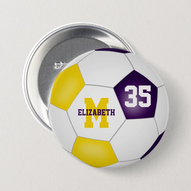 lila Goldmädchen Jungs Fußball-Mannschaft Farben Button (Vorne & Hinten)