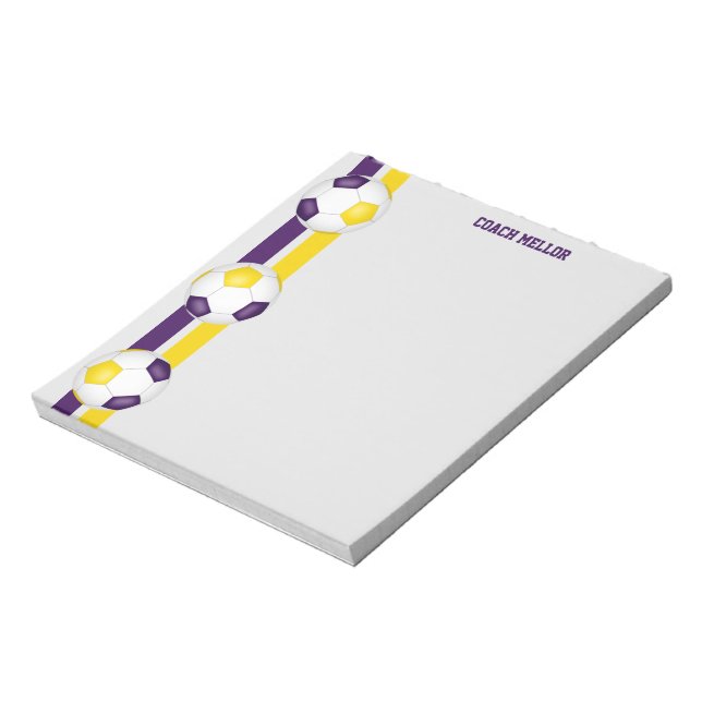 lila Goldmannschaft Farben Fußball-Coach-Brauch Notizblock (Rotiert)