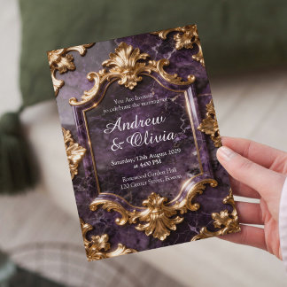 Lila Goldmarmor-Hochzeitseinladung Einladung