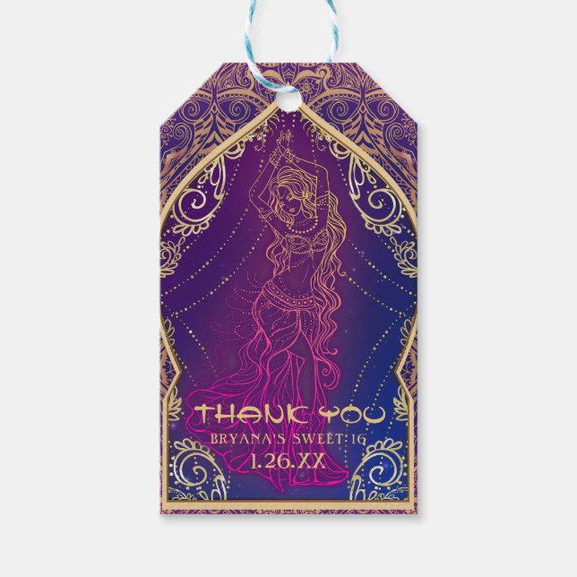 Lila- & Goldmarokkanisches Arabisches Bauchfisch-T Geschenkanhänger (Vorderseite)